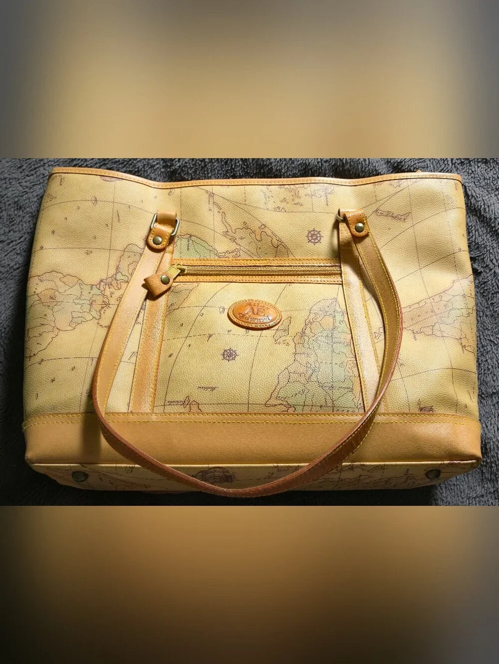 VTG Allan Edward Map Print Large Multi-Pocket Shoulder Tote